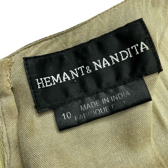 Hemant & Nandina  Anthropologie Silk Beaded Drop Waist Boho Dress w Scarf, SZ 10 - Picture 14 of 15